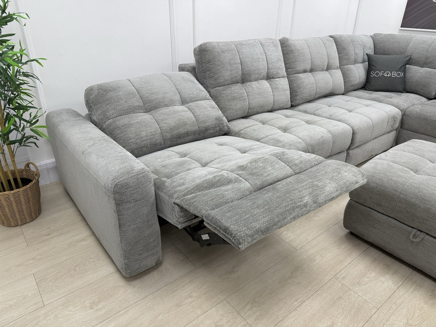 DFS Steller Corner Sofa & Footstool In Mist Grey