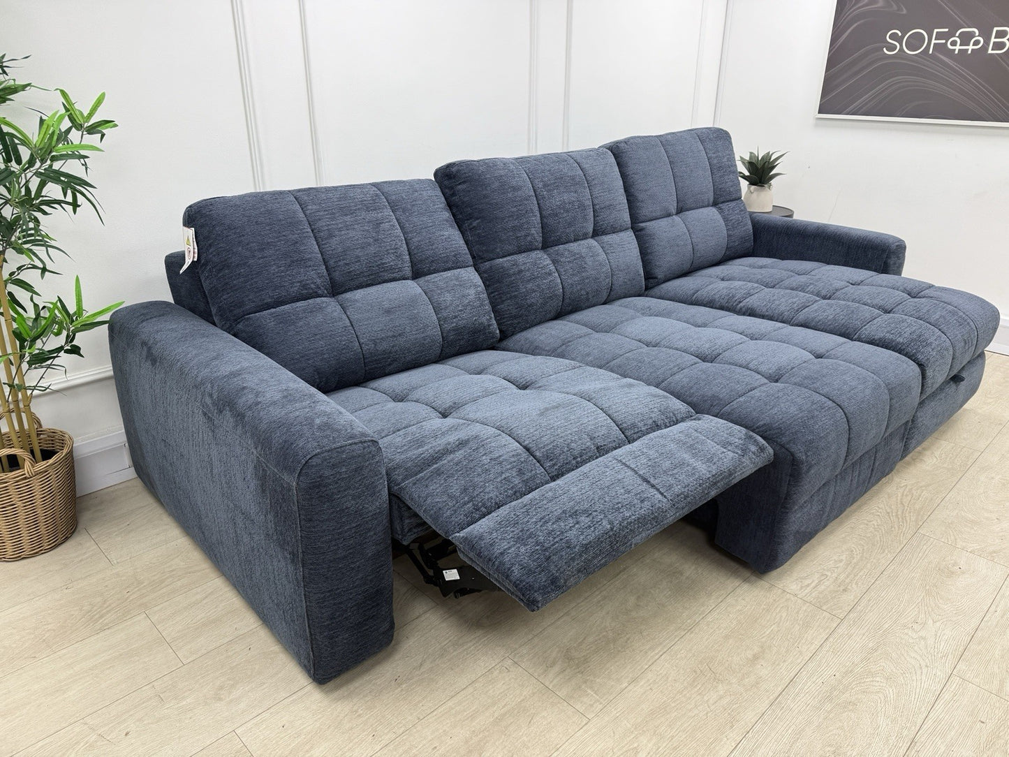 DFS Steller Power Recliner 3 Seater L Shape Sofa In Midnight Navy Fabric