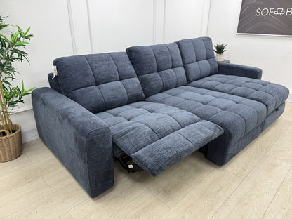 DFS Steller Power Recliner 3 Seater L Shape Sofa In Midnight Navy Fabric