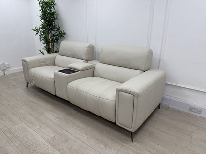 DFS Showcase Power Recliner 3 Seater Sofa With Smart Console Unit Frost Leather