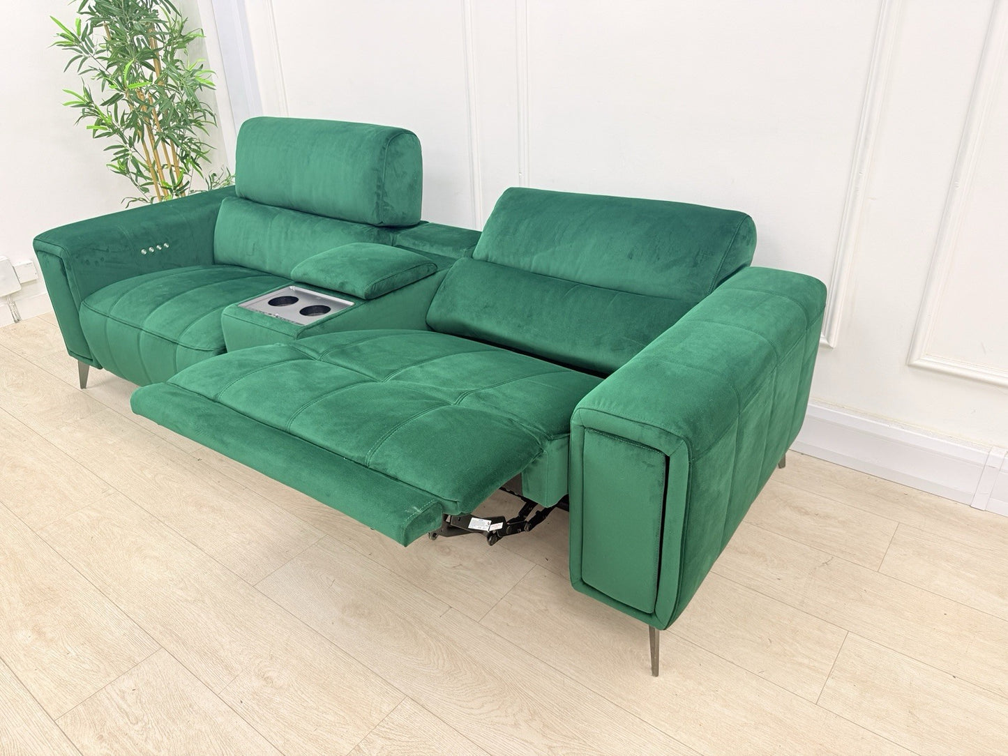 DFS Showcase 3 Seater Power Recliner Cinema Sofa In Emerald Green Fabric