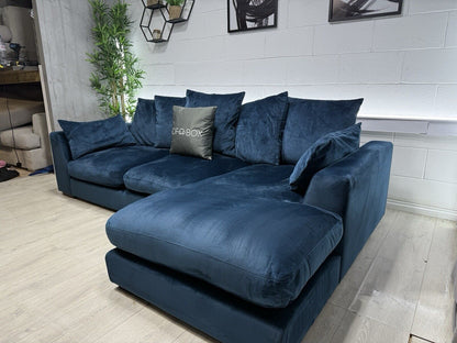 DFS Plush Velvet Small Chaise Sofa In Blue