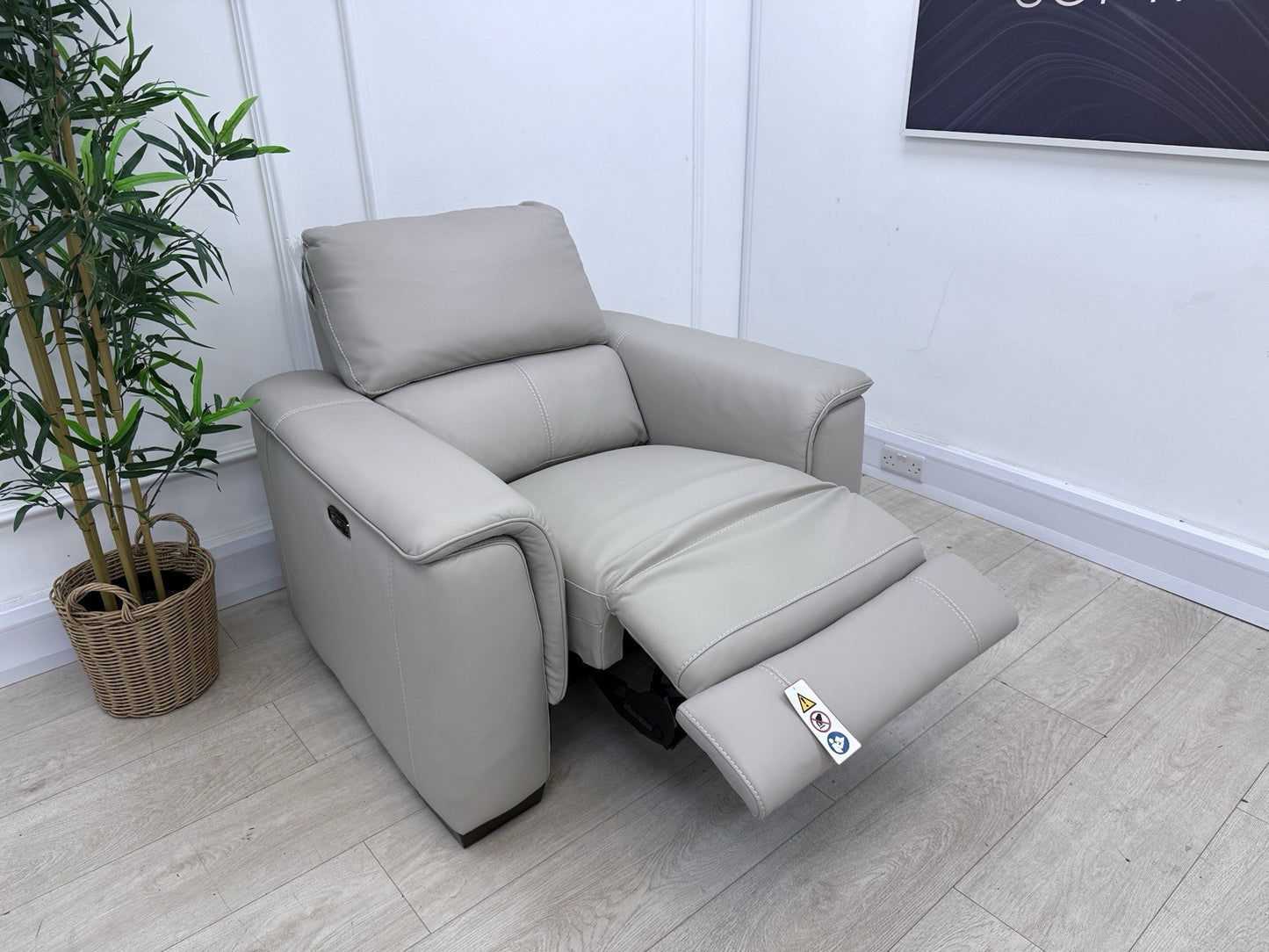 DFS Arwen Leather Power Recliner Chair In Oatmeal Borelli Leather