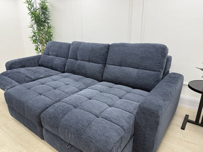DFS Steller Power Recliner 3 Seater L Shape Sofa In Midnight Navy Fabric
