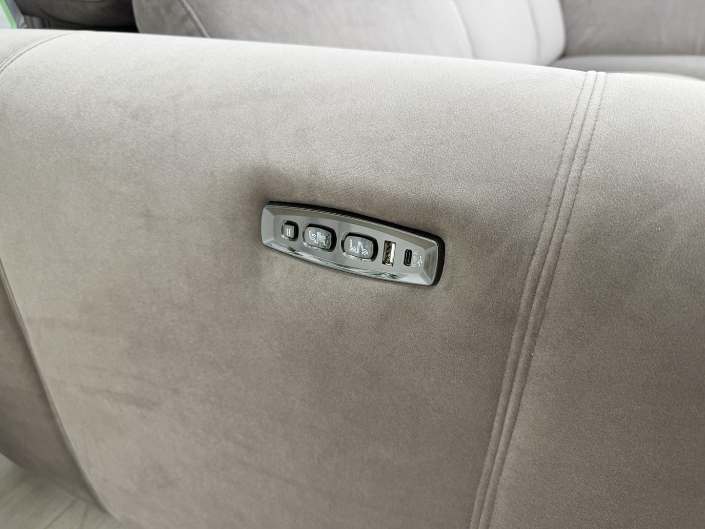 DFS Lauder Power Recliner Corner Sofa In Taupe Velvet Fabric