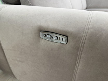 DFS Lauder Power Recliner Corner Sofa In Taupe Velvet Fabric