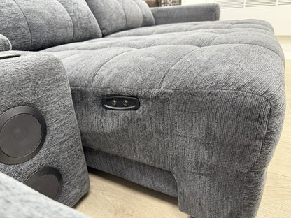 DFS Steller Power Recliner Corner Sofa W/ Speaker Storage In Nuova Black Fabric