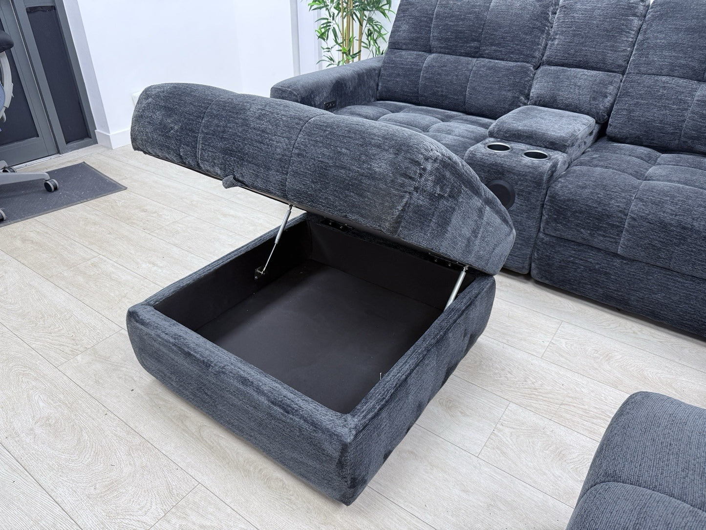 DFS Steller Power Recliner Slider Corner Sofa In Black Fabric