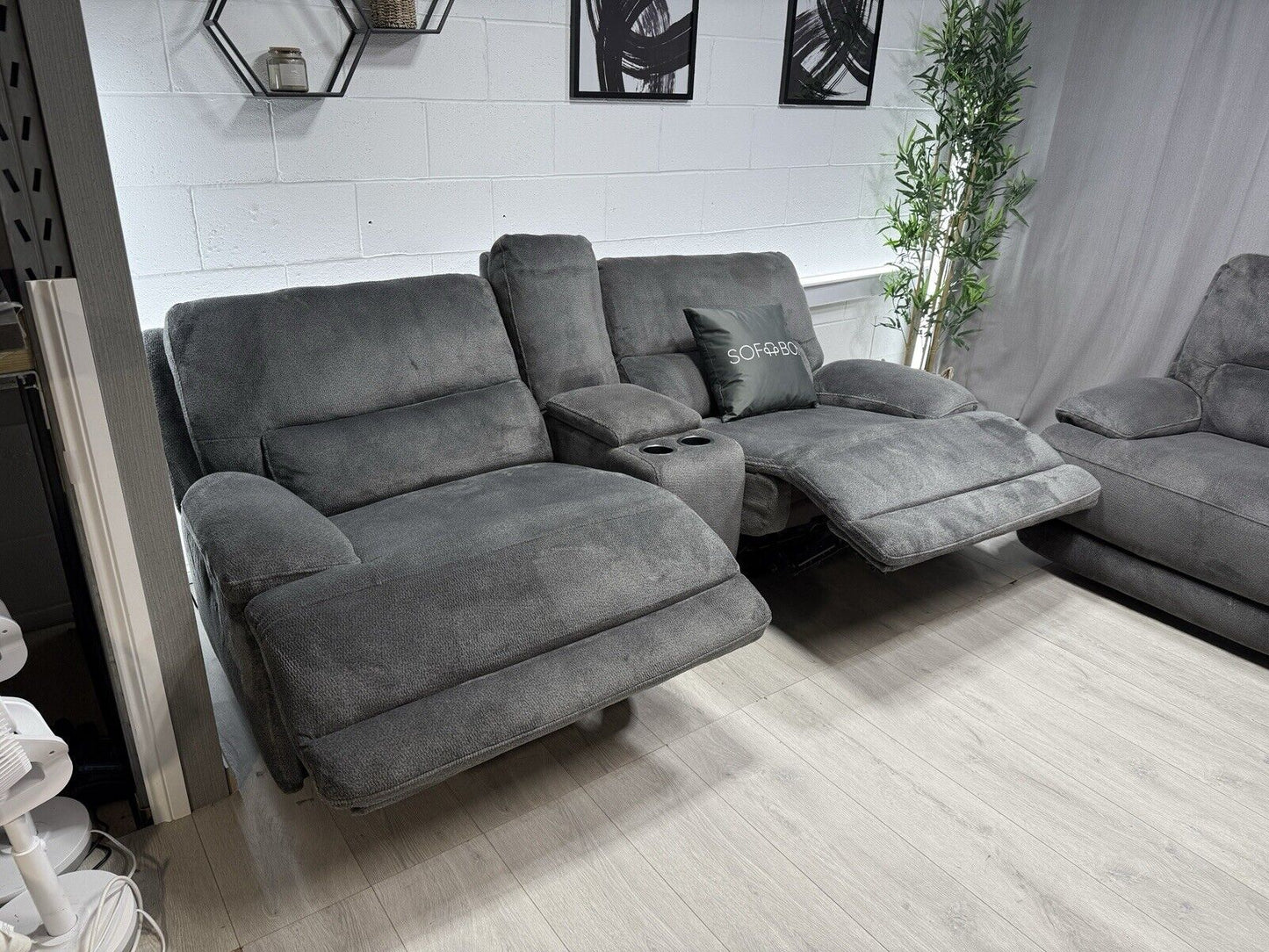 DFS Mallow Express 3 Seater Power Recliner Sofa Set & Console Unit X2 RRP £2796