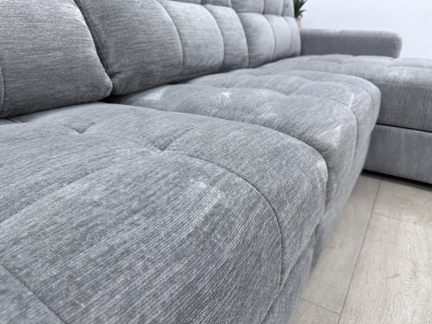DFS Steller Power Slider 3 Seater L Shape Sofa In Mist Grey