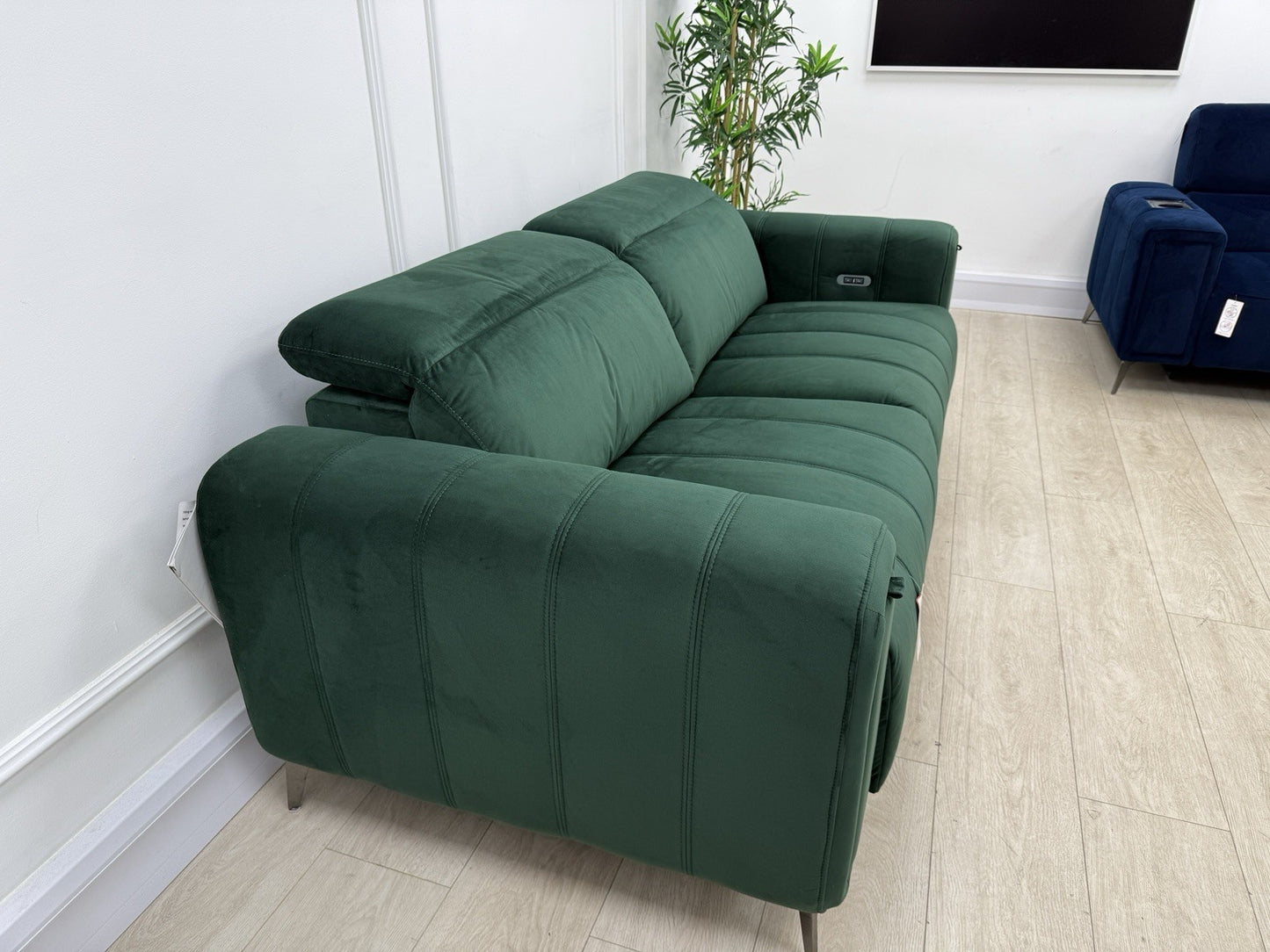 DFS Trip / Torren / Showcase Power Recliner 3 Seater Sofa In Bottle Green Velvet