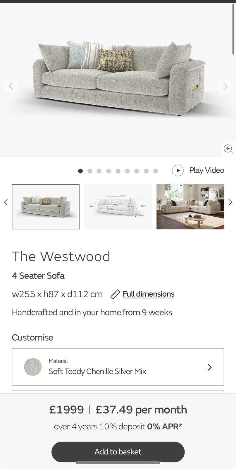 Sofology The Westwood 4 Seater Sofa, Loveseat & Footstool In Silver Chenille