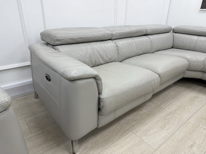 DFS Tahiti Leather Power Recliner Corner Sofa & Armchair Set In Light Grey