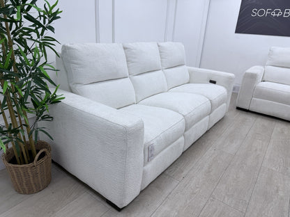 DFS Davis Power Recliner 3 & 2 Seater Sofa Set In Snow Fabric