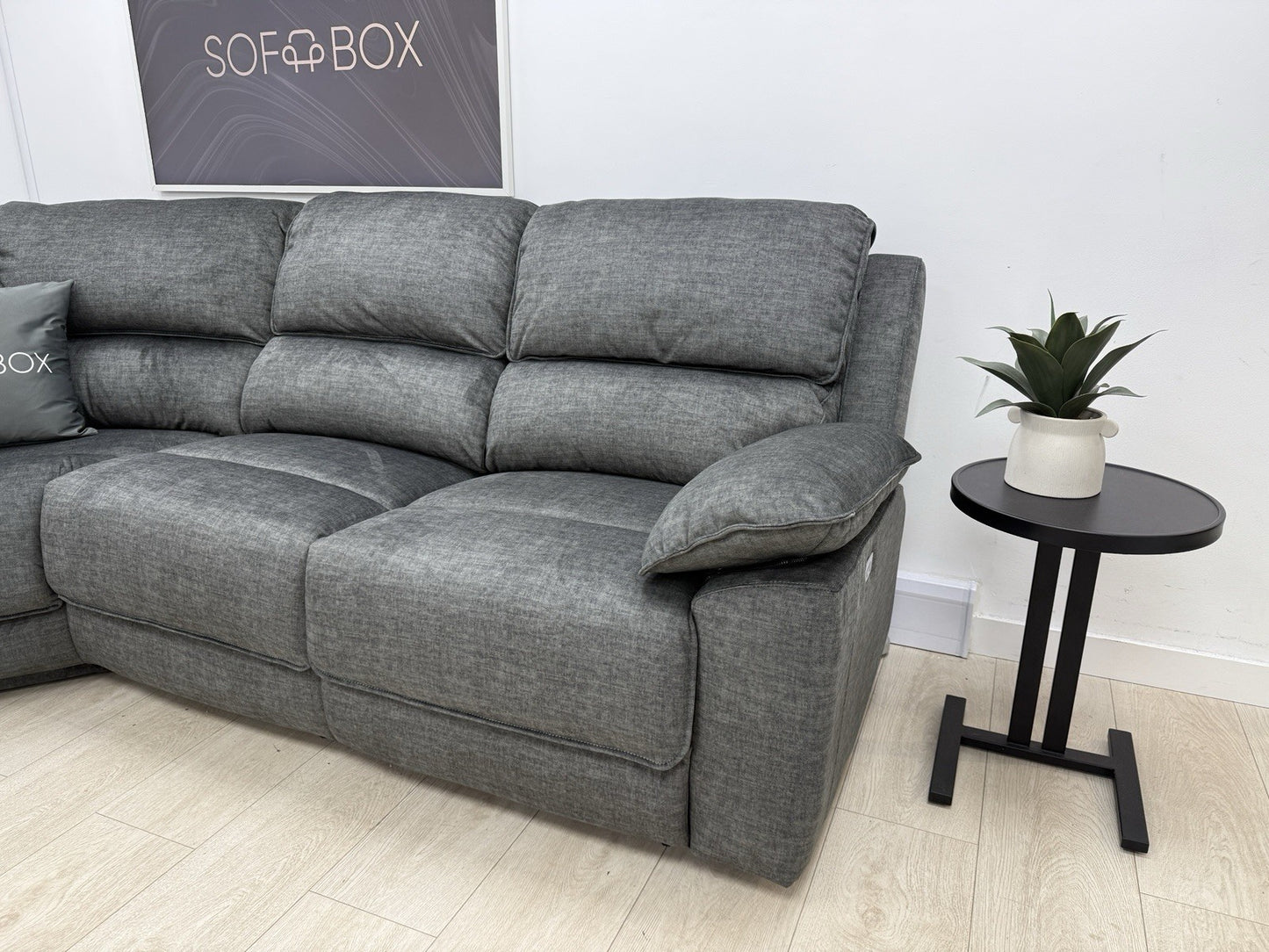 Oak Furnitureland Goodwood Power Recliner Corner Sofa In Plush Charcoal Fabric