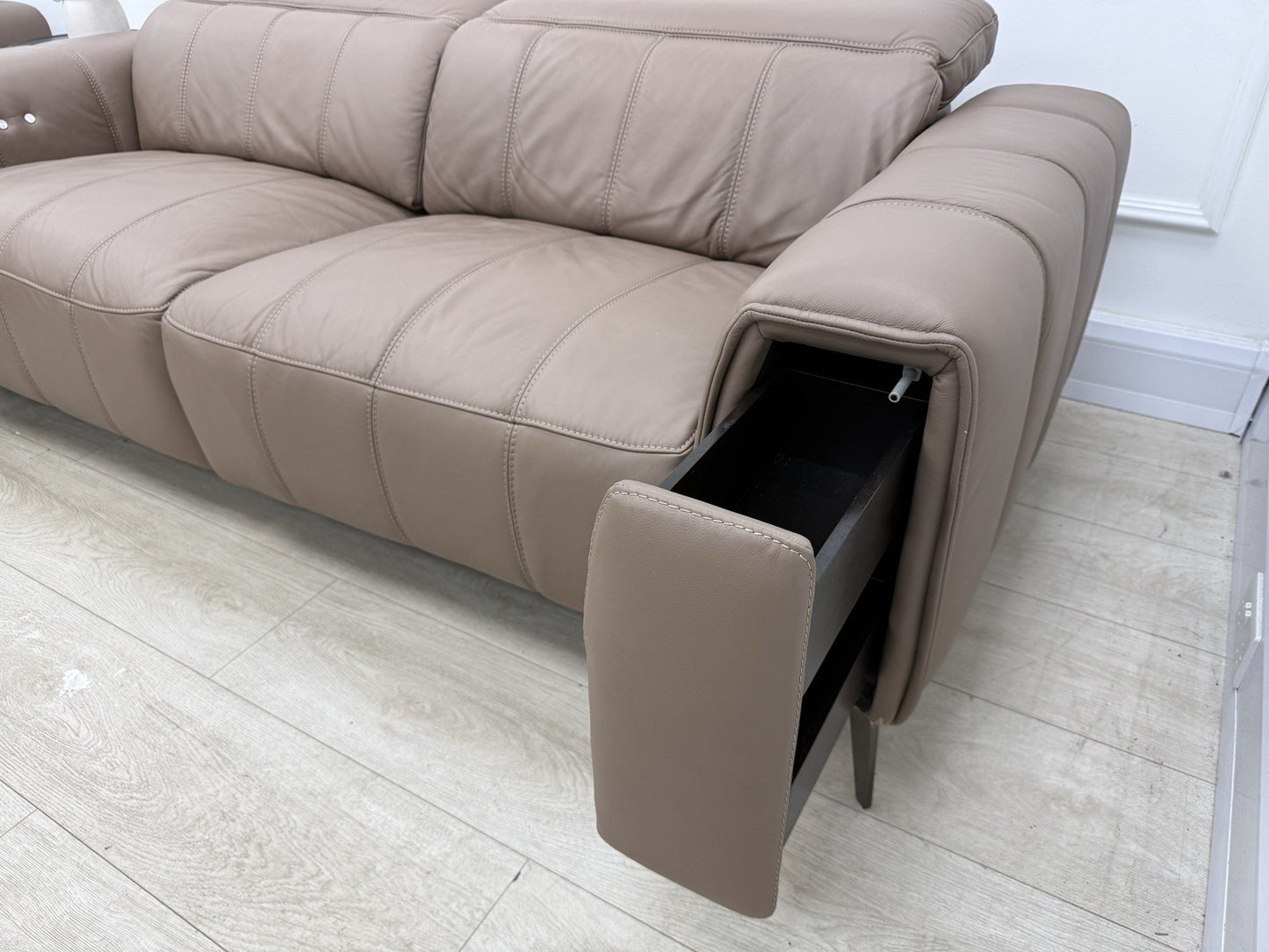DFS Torren 3 Seater Power Recliner Sofa & Chair Set In Borelli Fawn Leather