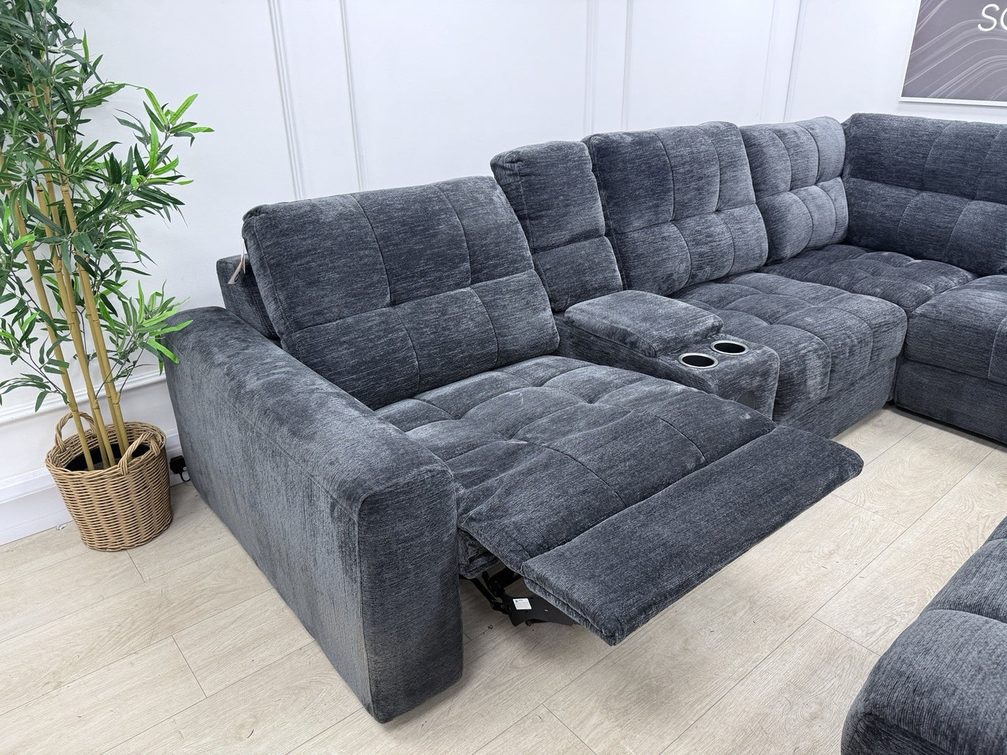 DFS Steller Power Recliner Slider Corner Sofa In Black Fabric