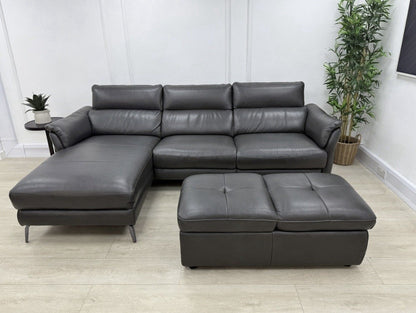 Sofology The Missouri 3 Seater Chaise Sofa & Footstool Set In Charcoal Leather
