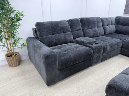 DFS Steller Power Recliner Slider Corner Sofa In Black Fabric