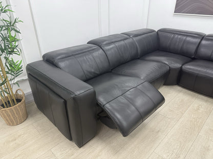 DFS Crusade Heated Power Recliner Corner Sofa Black Leather Smart Console Unit