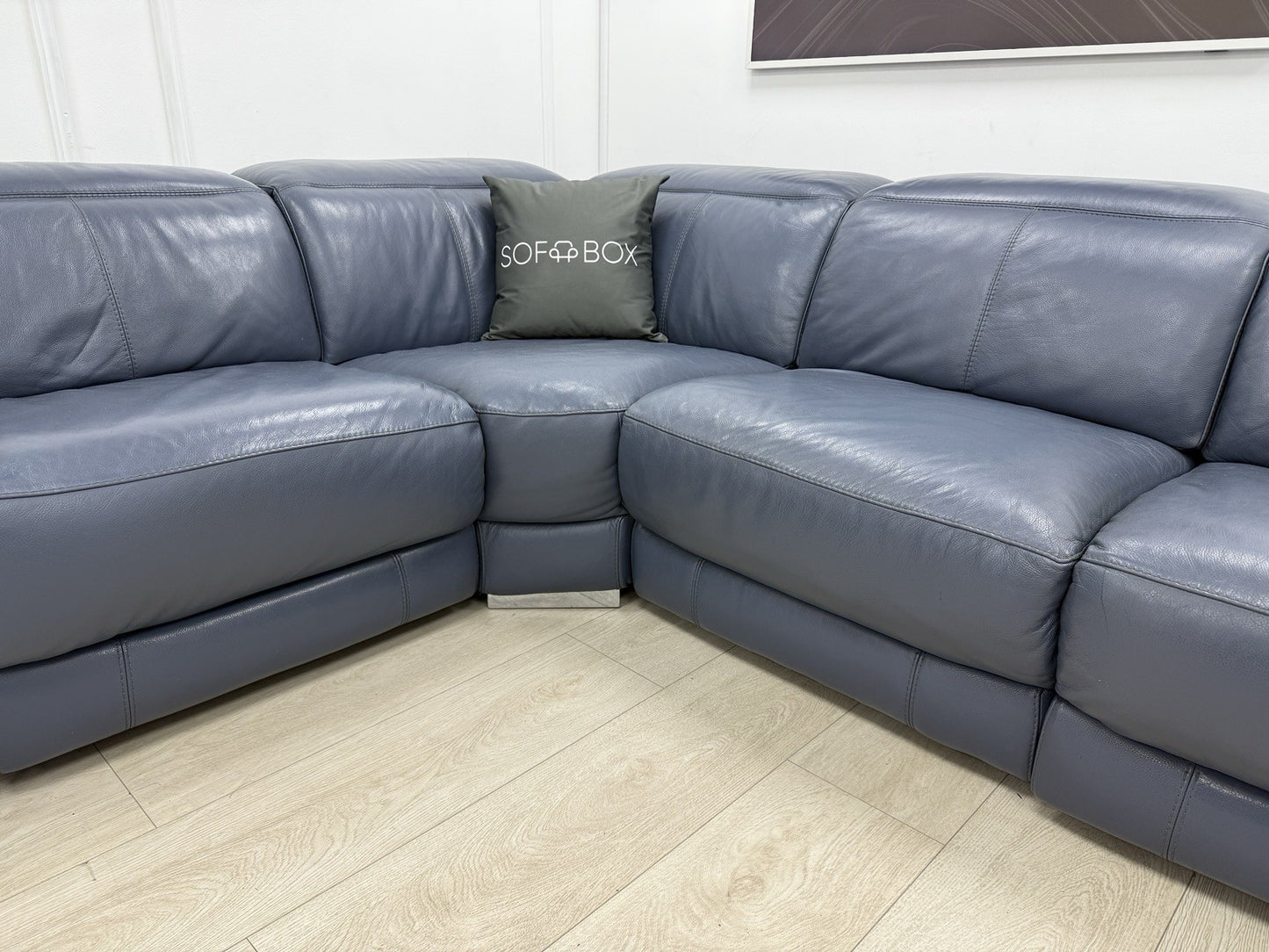 Sofology Laurence Power Recliner Corner Sofa In Smoke Blue Leather