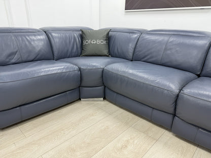 Sofology Laurence Power Recliner Corner Sofa In Smoke Blue Leather