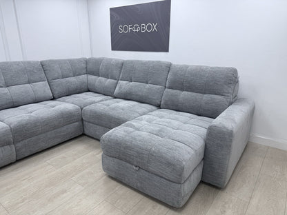 DFS Steller Power Recliner Slider Corner Sofa In Mist Grey Fabric