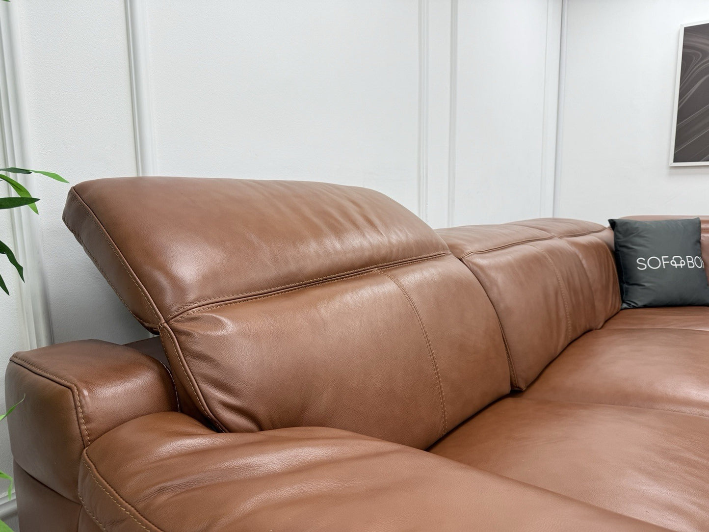 Sofology Laurence Power Recliner Corner Sofa In Tan Leather