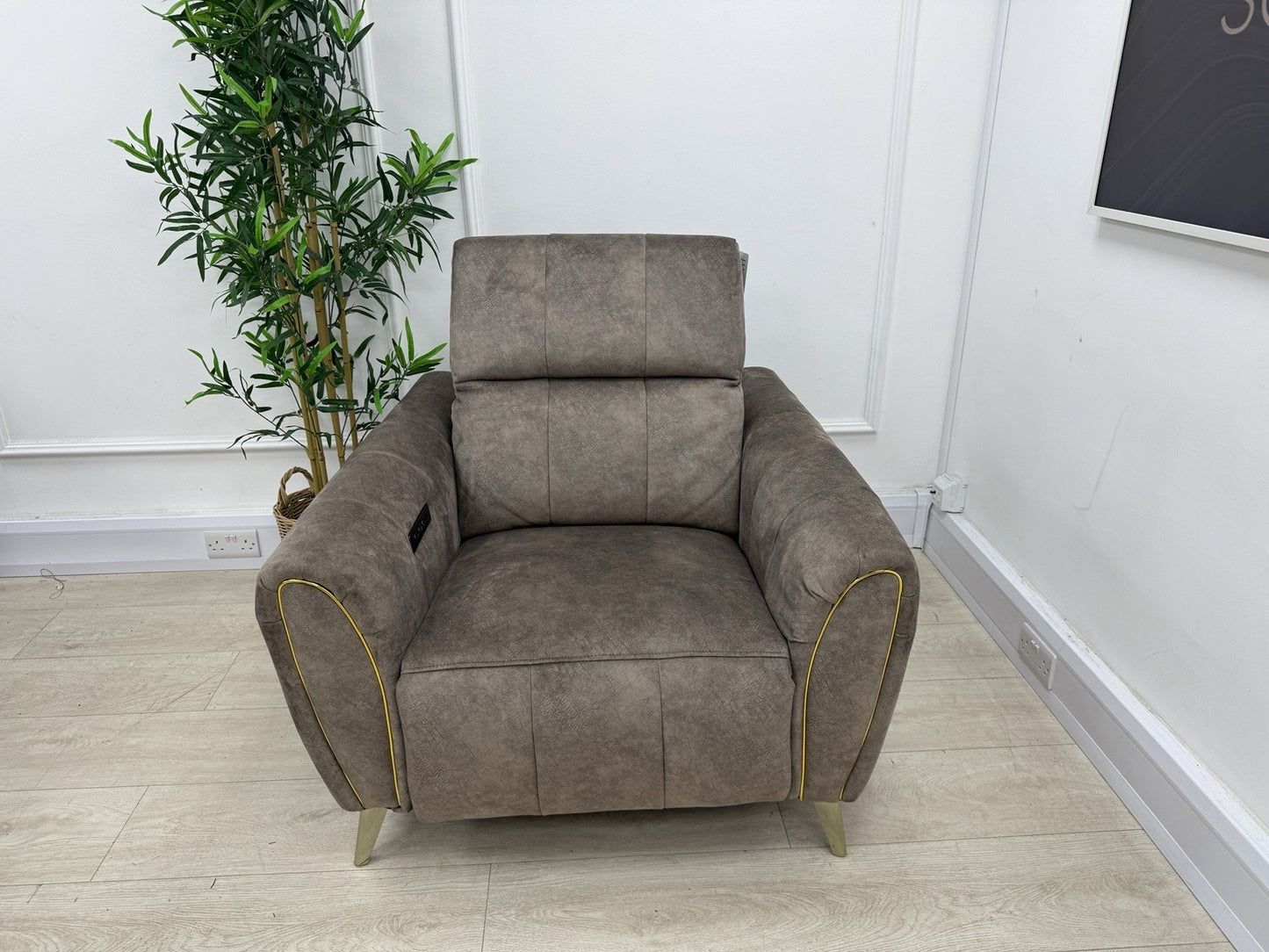 DFS Lidia Power Recliner Chair In Mayson Truffle Fabric