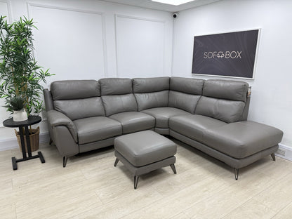 Furniture Village Contempo Power Recliner Corner Sofa &amp; Footstool Grey Leather