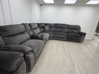 DFS Trek Recliner Corner Sofa & Armchair In Charcoal Velvet