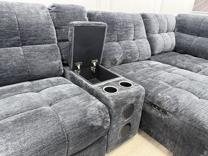 DFS Steller Power Recliner Slider Corner Sofa In Black Fabric