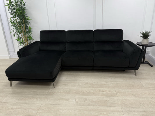 DFS San Antonio L Shape Chaise Power Recliner Sofa In Black Velvet