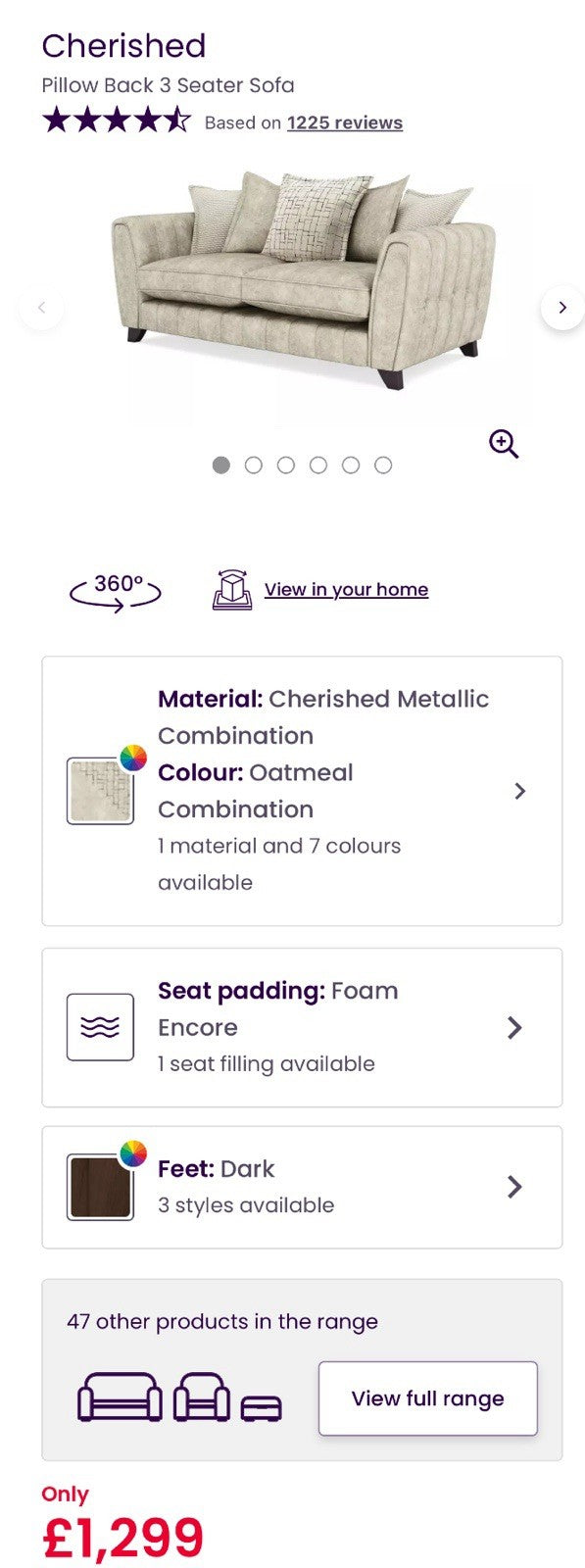 DFS Cherished 3 Seater Sofa, Chair & Footstool Set In Oatmeal