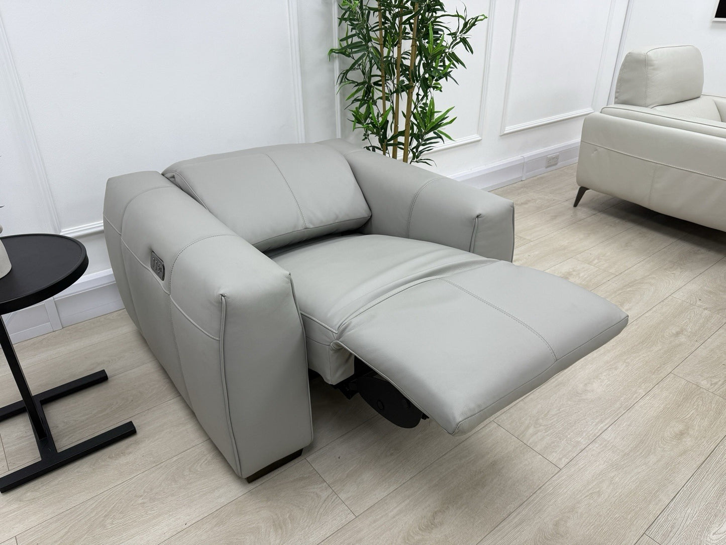 DFS Lauder Memory Power Recliner Armchair In Grey Mist Leather
