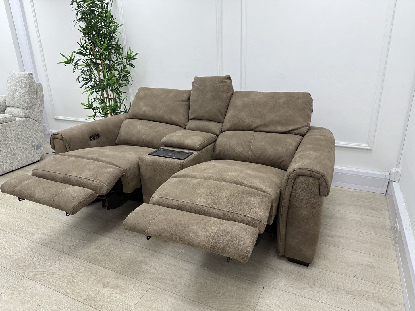 Furniture Village Nixon 2 Seater Power Recliner Sofa In Caramel Fabric