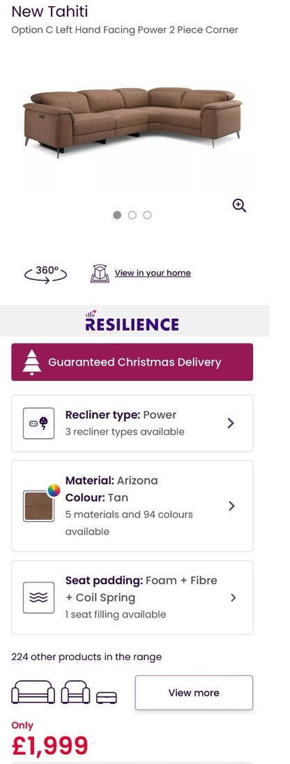 DFS Tahiti Power Recliner Corner Sofa And Footstool In Tan