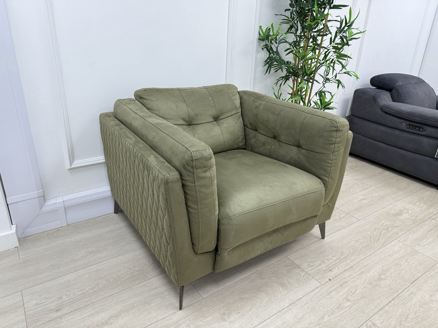 Sofology Muse Power Recliner Armchair In Olive Fabric