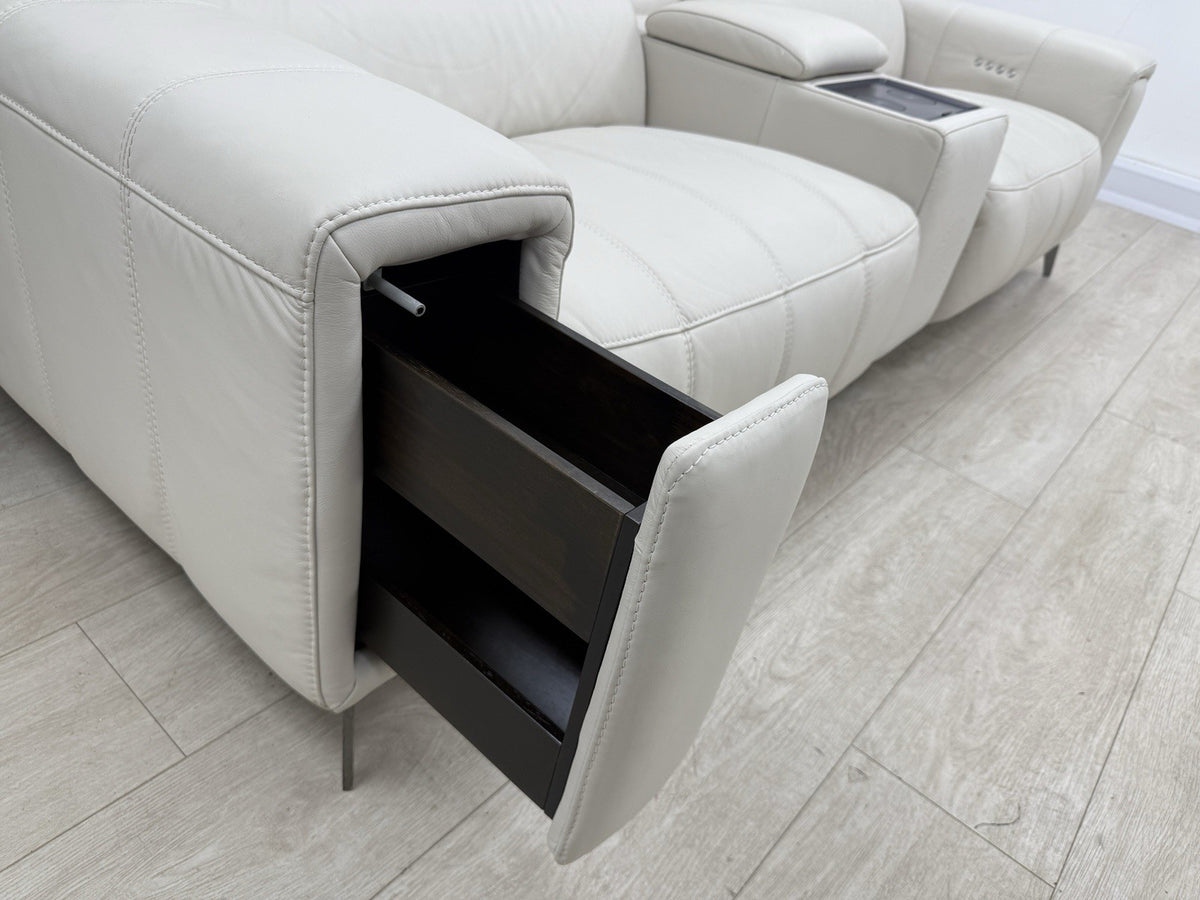 DFS Showcase Power Recliner 3 Seater Sofa With Smart Console Unit Frost Leather