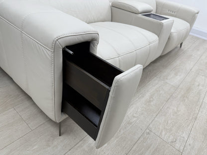DFS Showcase Power Recliner 3 Seater Sofa With Smart Console Unit Frost Leather