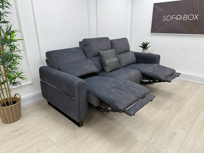 Sofology The Ravello 3 Seater Sofa Recliner/Headrest/Lumbar In Charcoal Fabric