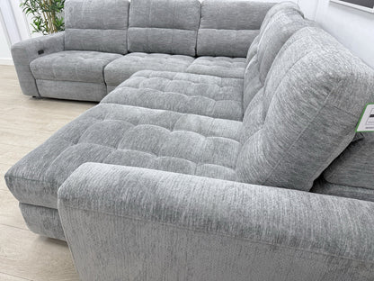 DFS Steller Power Recliner Slider Corner Sofa In Mist Grey Fabric