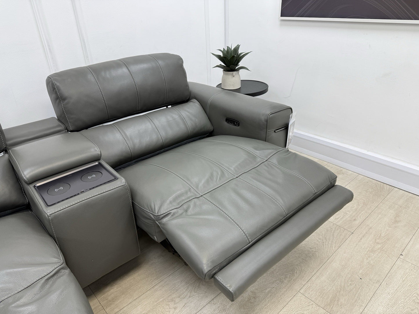 Furniture Village Homestage 3 Seater Power Recliner Media Sofa In Grey Leather