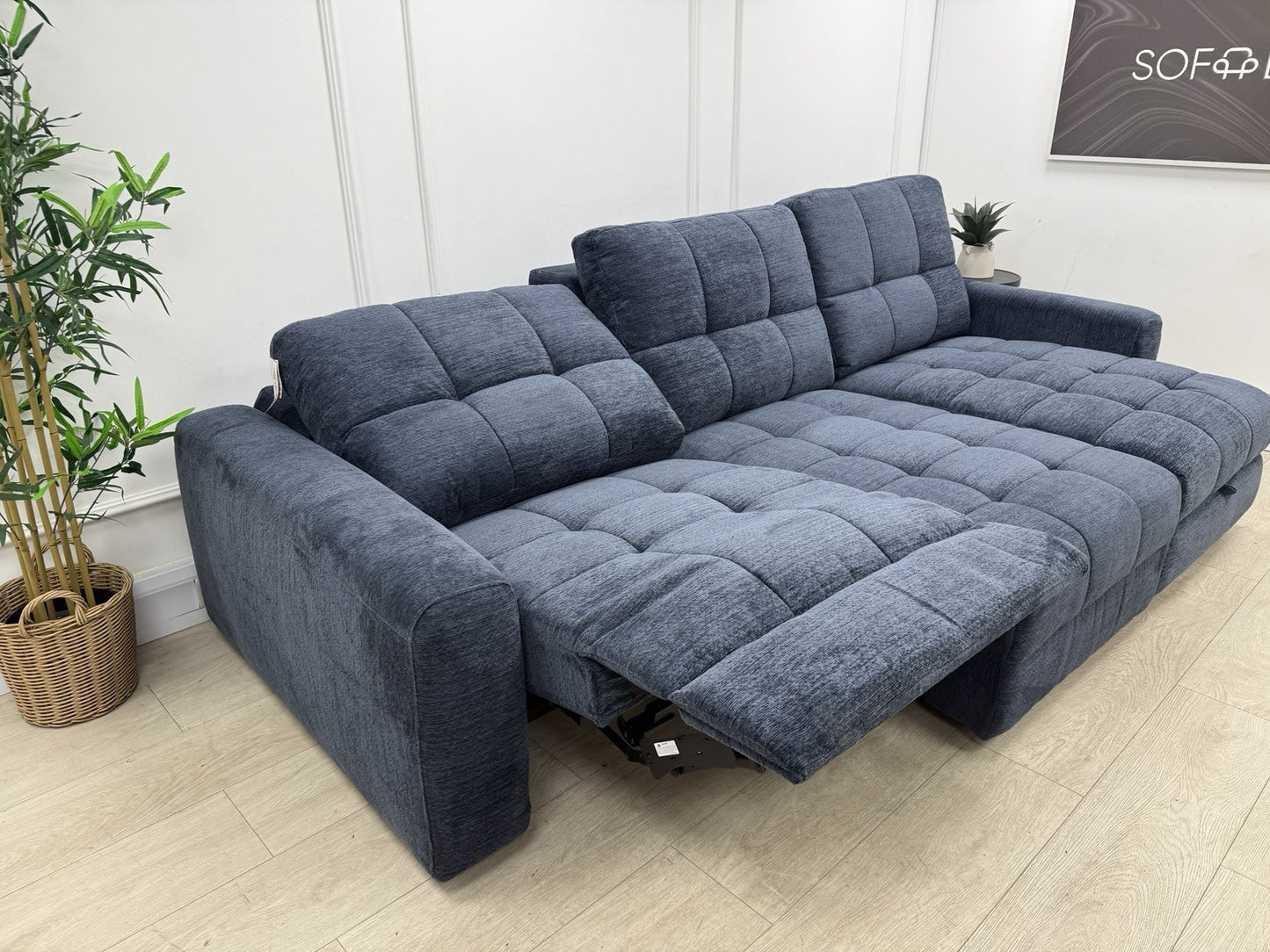 DFS Steller Power Recliner 3 Seater L Shape Sofa In Midnight Navy Fabric