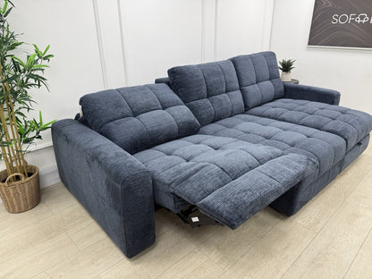 DFS Steller Power Recliner 3 Seater L Shape Sofa In Midnight Navy Fabric
