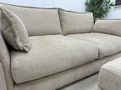 DFS Somerford 3 Seater Sofa, Armchair & Footstool In Mink Fabric