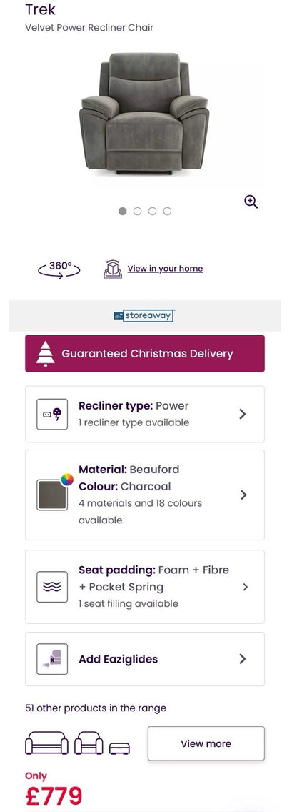 DFS Trek Recliner Corner Sofa & Armchair In Charcoal Velvet