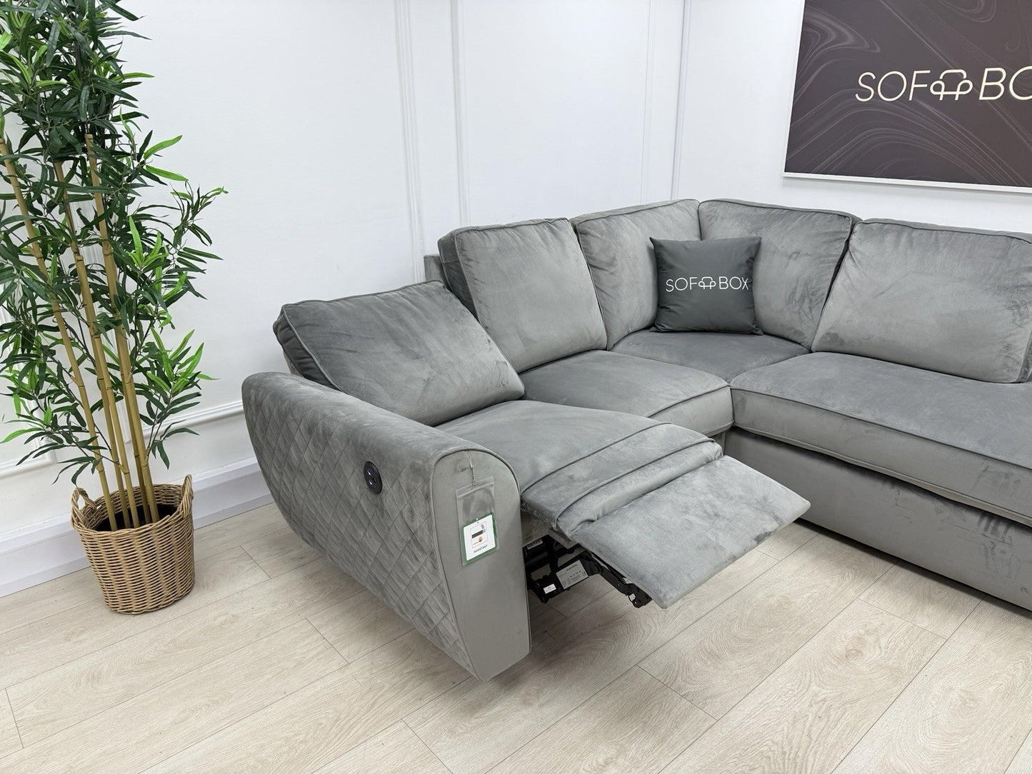 DFS Orka Velvet Power Recliner Corner Sofa In Grey