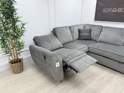 DFS Orka Velvet Power Recliner Corner Sofa In Grey