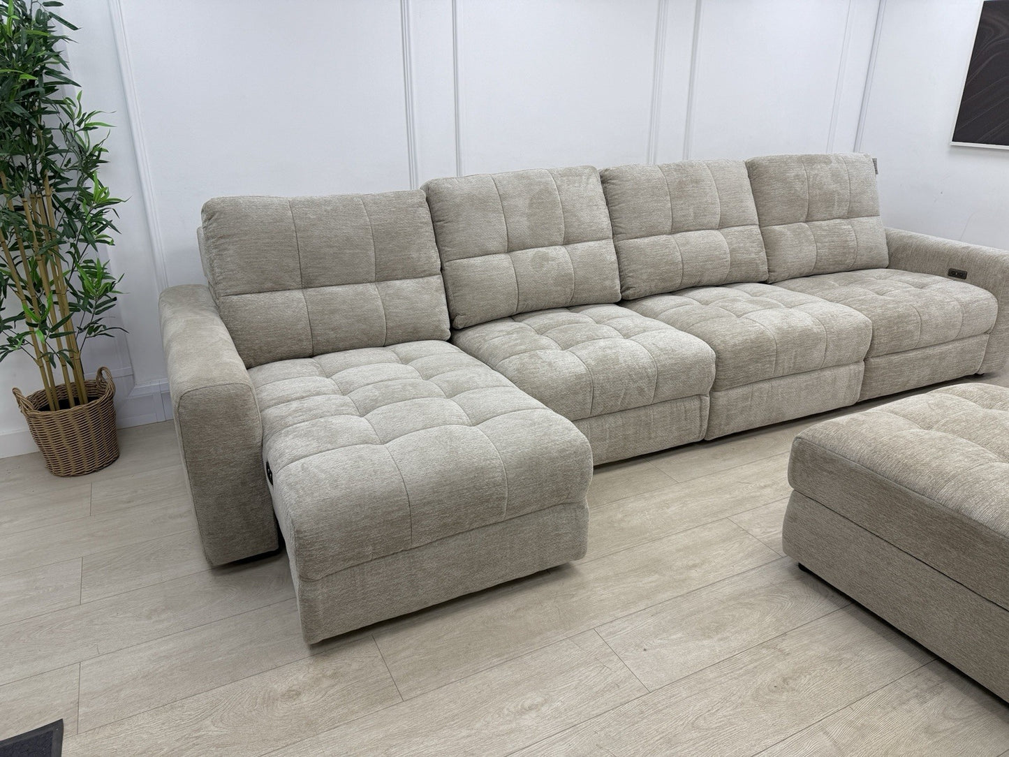 DFS Steller XL Power Recliner Chaise Sofa In Taupe Fabric